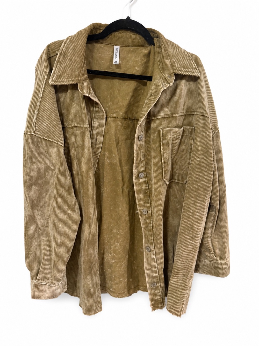 ZENANA MINERAL WASHED TAN CORDUROY JACKET 2X - Picture 1 of 4